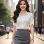 Chân dung hiện đại của cô gái trẻ tự tin giữa phố phường sôi động.