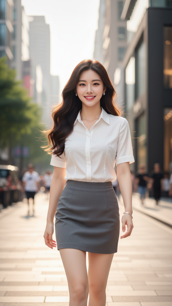 Chân dung hiện đại của cô gái trẻ tự tin giữa phố phường sôi động.