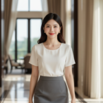 Chân dung quyến rũ của cô gái trẻ trước biệt thự sang trọng trong ánh sáng buổi chiều