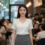 Chân dung hiện đại của cô gái trẻ tại quán cafe sôi động