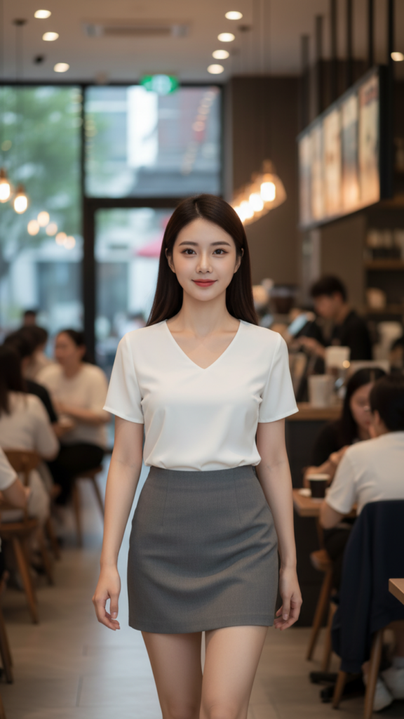 Chân dung hiện đại của cô gái trẻ tại quán cafe sôi động