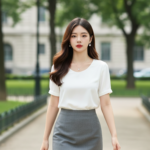 Chân dung thanh lịch của cô gái trẻ trong công viên thành phố quyến rũ