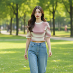 Chân dung thanh lịch của cô gái trẻ giữa công viên thành phố năng động