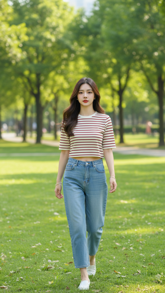 Chân dung thanh lịch của cô gái trẻ giữa công viên thành phố năng động