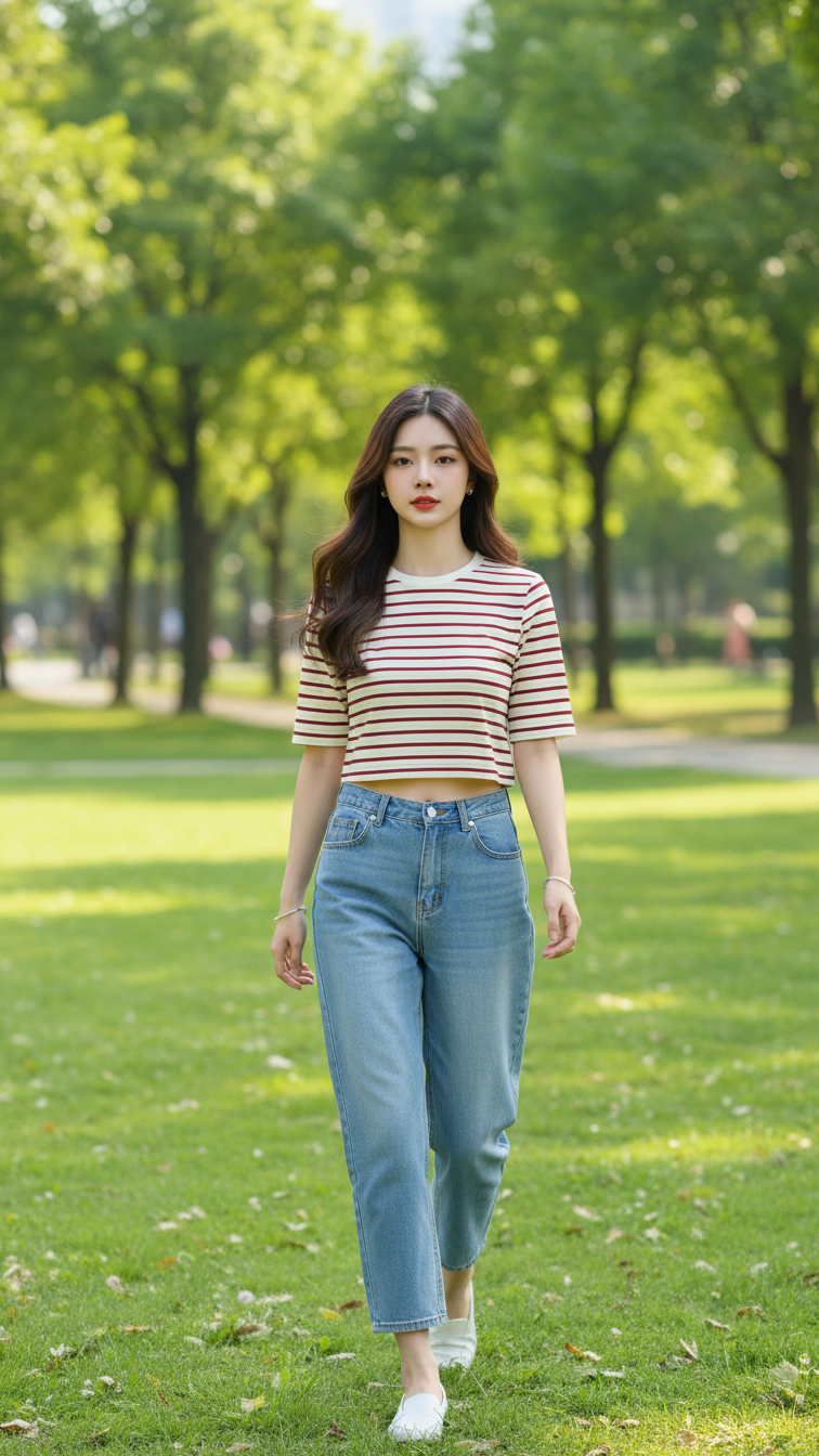 Chân dung thanh lịch của cô gái trẻ giữa công viên thành phố năng động