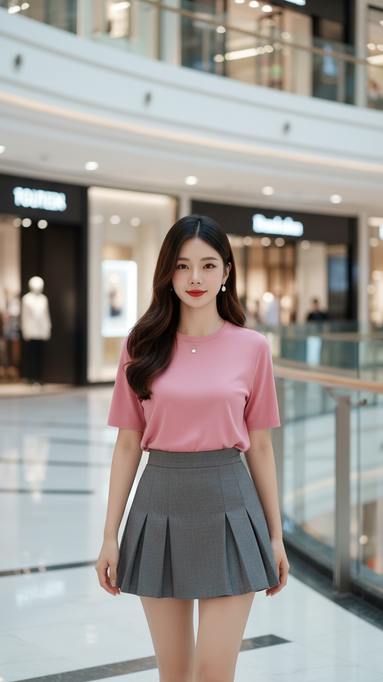 Chân dung cô gái trẻ trong trang phục thời trang tại trung tâm thương mại sang trọng