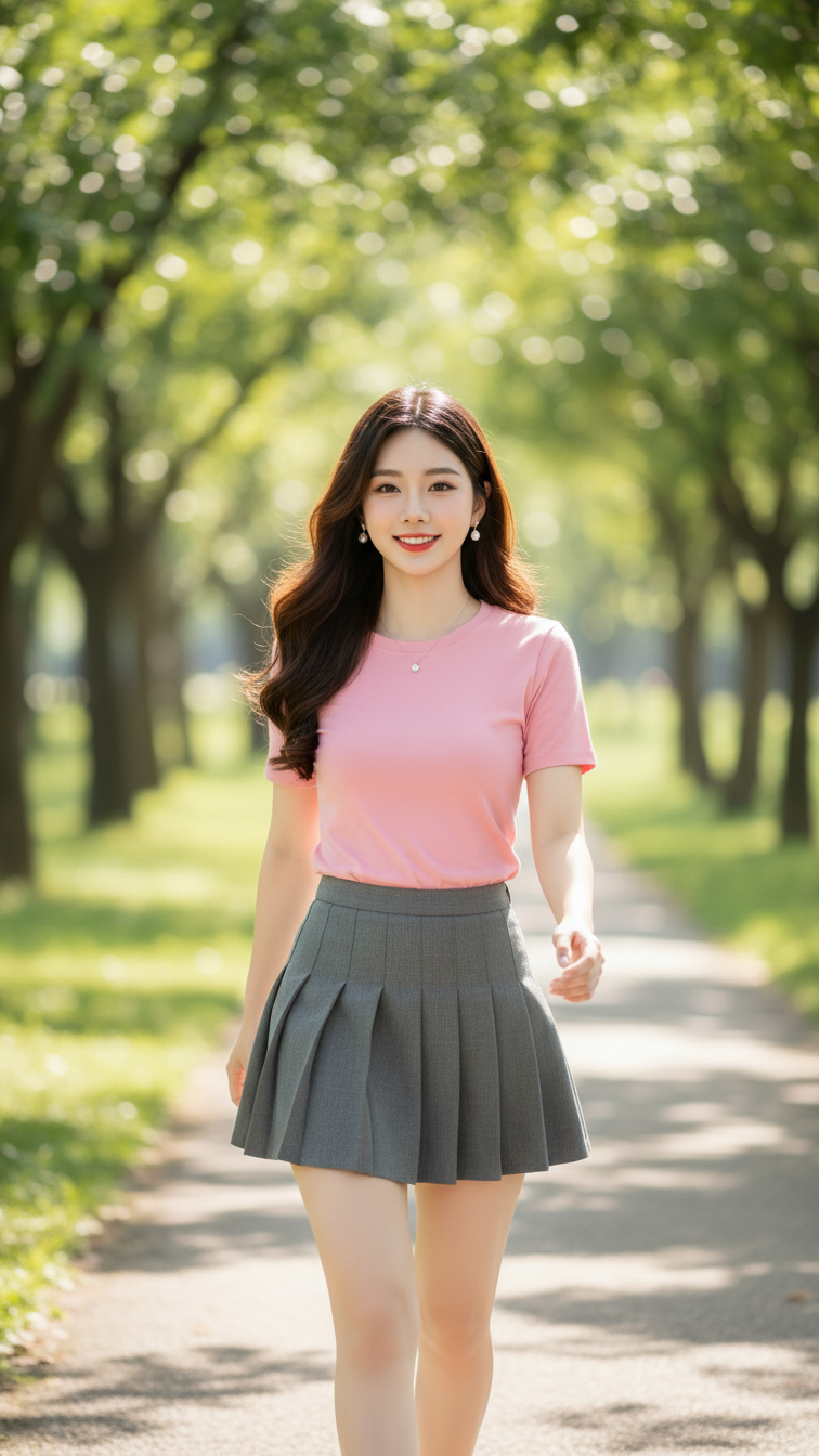 Chân dung thời trang của cô gái trẻ trong bối cảnh công viên rực nắng