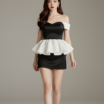 Chân dung cô gái trẻ với trang phục đen trắng nổi bật dưới ánh sáng studio