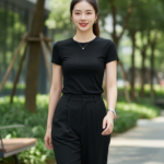 Chân dung cô gái trẻ phong cách đơn giản giữa công viên đô thị tươi đẹp