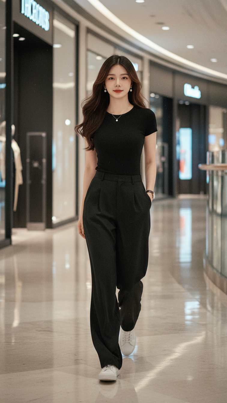 Chân dung cô gái trẻ trong phong cách đường phố tại trung tâm thương mại sang trọng