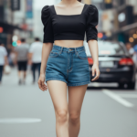 Tạo chân dung đẹp của cô gái trẻ với trang phục thời thượng trên phố đô thị