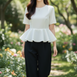 Chân dung thanh lịch của cô gái trong bộ đồ trắng tại khu vườn sang trọng