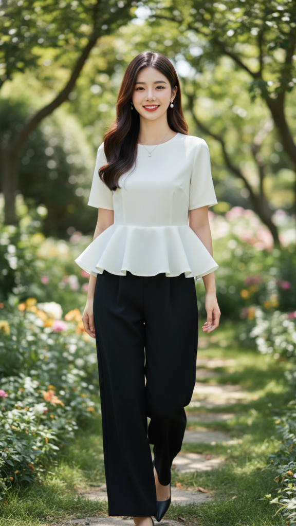 Chân dung thanh lịch của cô gái trong bộ đồ trắng tại khu vườn sang trọng