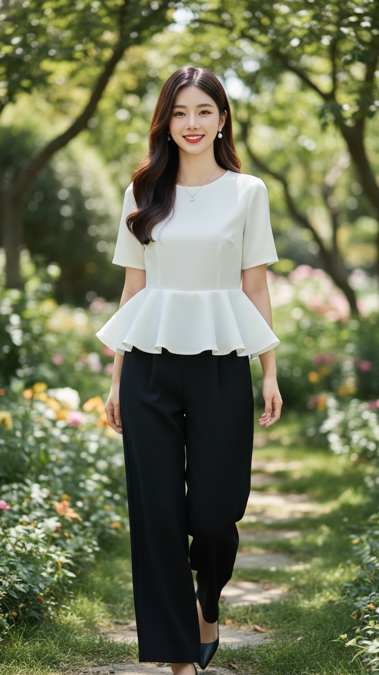 Chân dung thanh lịch của cô gái trong bộ đồ trắng tại khu vườn sang trọng