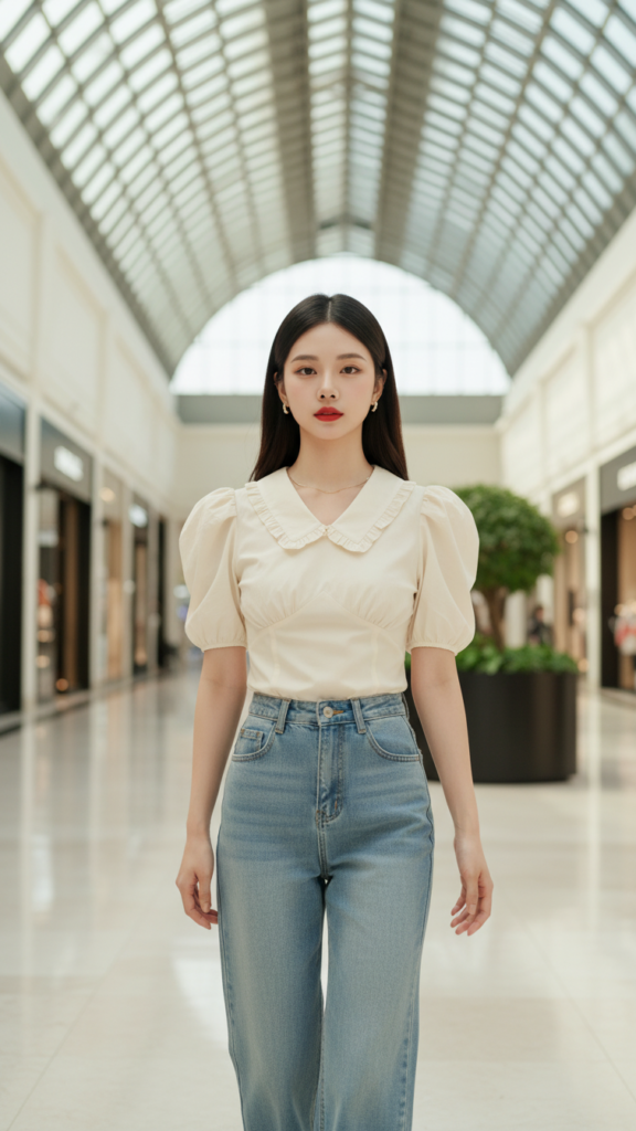 Chân dung thời thượng của cô gái trẻ trong trung tâm mua sắm sang trọng