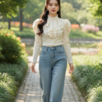 Chân dung phong cách thanh lịch của cô gái trẻ trong công viên mùa hè