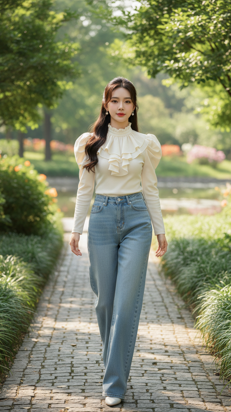 Chân dung phong cách thanh lịch của cô gái trẻ trong công viên mùa hè