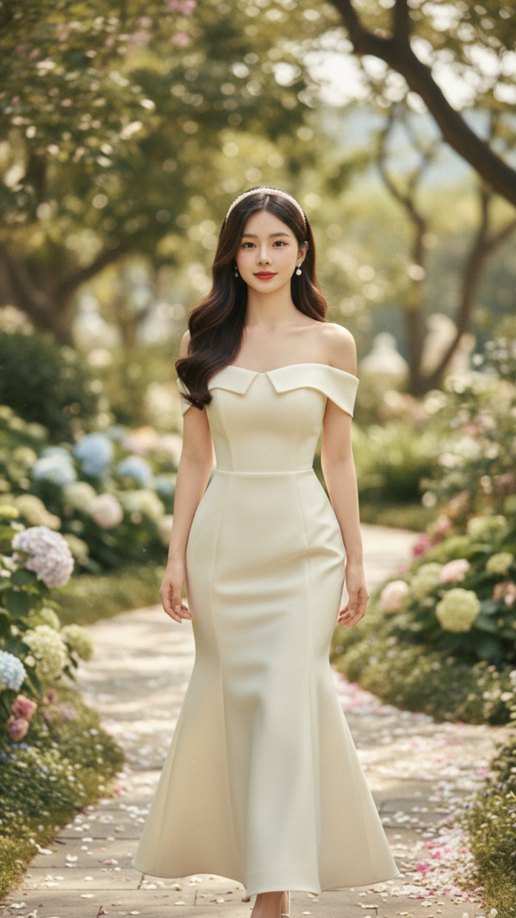 Chân dung thực tế của cô gái trẻ trong vườn hoa yêu kiều và trang nhã.