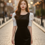 Chân dung quyến rũ của cô gái trong váy nhung đen giữa phố thị đầy nắng