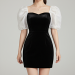 Chân dung người mẫu nữ trong váy nhung đen với ánh sáng studio hoàn hảo