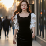 Chân dung nữ sinh hiện đại trong bộ váy thời thượng giữa phố xá sôi động