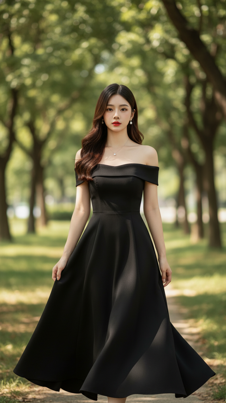 Chân dung thanh lịch của cô gái trẻ giữa công viên yên bình