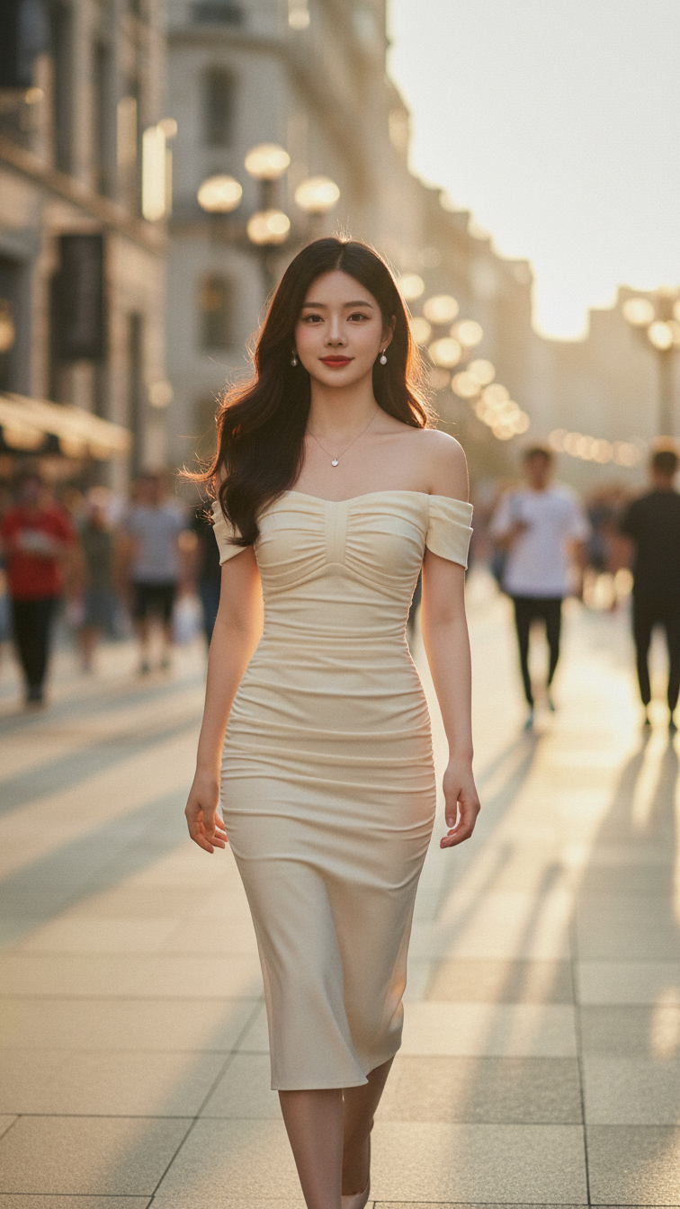 Bức chân dung hoàn hảo của cô gái trẻ giữa phố phường urban nhộn nhịp