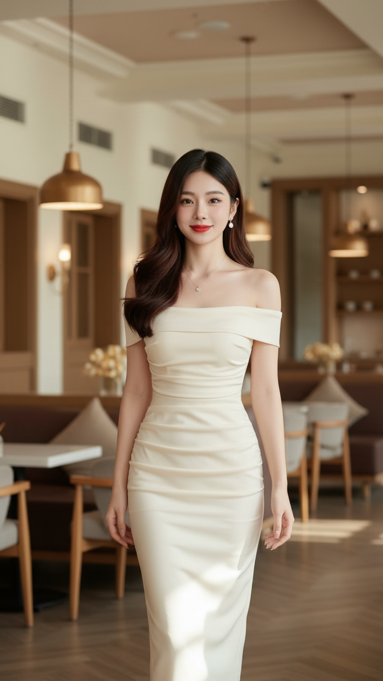 Bức chân dung hoàn hảo của cô gái trẻ trong không gian cafe sang trọng