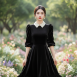 Chân dung thu hút của cô gái trẻ trong vườn hoa tinh tế mang phong cách thanh lịch