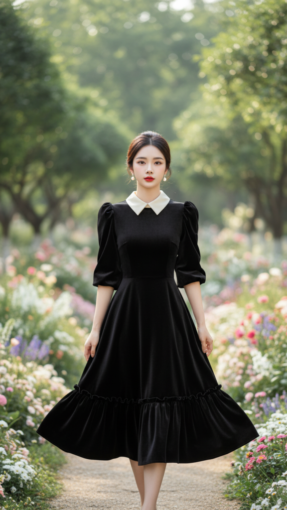 Chân dung thu hút của cô gái trẻ trong vườn hoa tinh tế mang phong cách thanh lịch