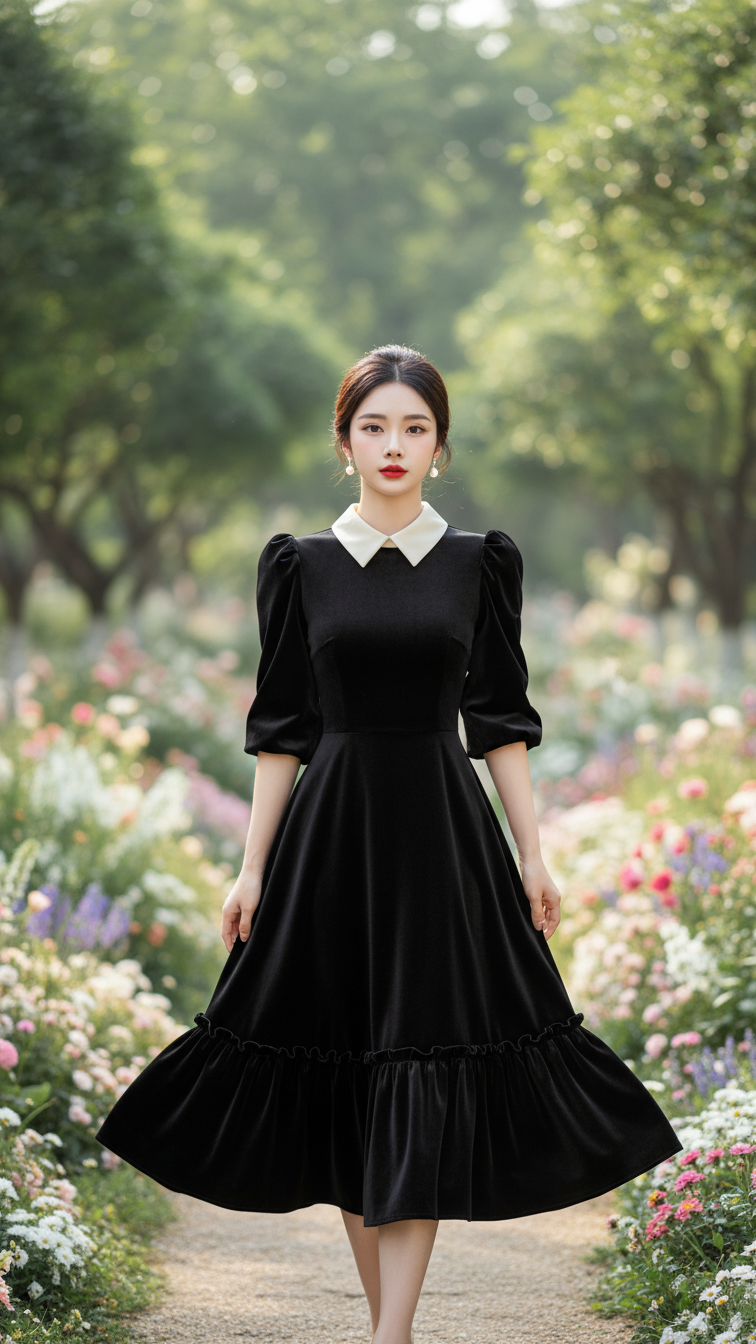 Chân dung thu hút của cô gái trẻ trong vườn hoa tinh tế mang phong cách thanh lịch