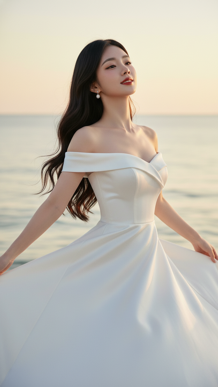 Khắc họa chân dung thanh lịch của cô gái trẻ bên bờ biển tuyệt đẹp