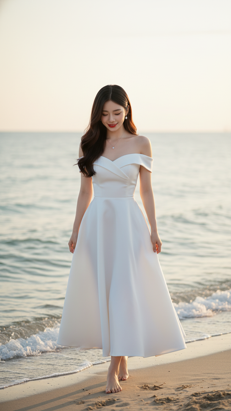 Ghi lại vẻ đẹp tự nhiên của một cô gái trẻ bên bãi biển chiều tà