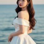 Chân dung cô gái trẻ đẹp bên bờ biển với vẻ thanh lịch và quyến rũ