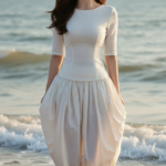 Chân dung cô gái trẻ bên bờ biển trong ánh hoàng hôn rực rỡ nhé