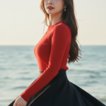 Chân dung thanh lịch của cô gái trẻ bên bờ biển với phong cách thời trang nổi bật