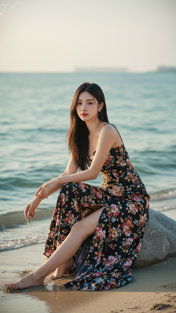 Chân dung cô gái trẻ tự tin bên bờ biển với vẻ đẹp thanh lịch