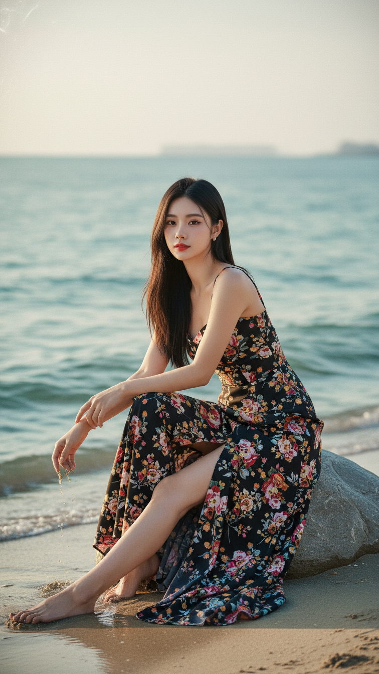 Chân dung cô gái trẻ tự tin bên bờ biển với vẻ đẹp thanh lịch