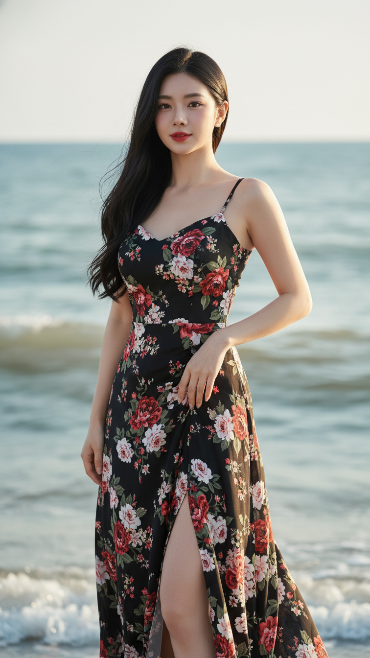 Chân dung phong cách tự tin của cô gái trẻ bên biển xanh thanh bình