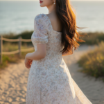 Chân dung thanh lịch của cô gái Á Đông bên bờ biển bình yên