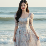 Chân dung cô gái trẻ tự tin bên bờ biển với trang phục maxi thanh lịch