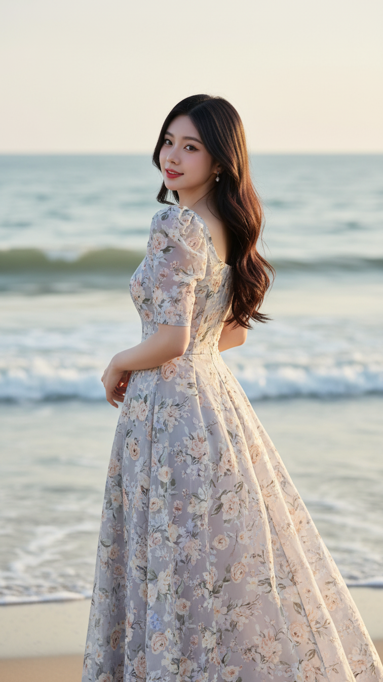Chân dung thanh lịch của cô gái Á Đông bên bờ biển đầy sức sống và cuốn hút