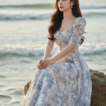 Chân dung cô gái trẻ đầy tự tin bên bờ biển với áo maxi thanh lịch