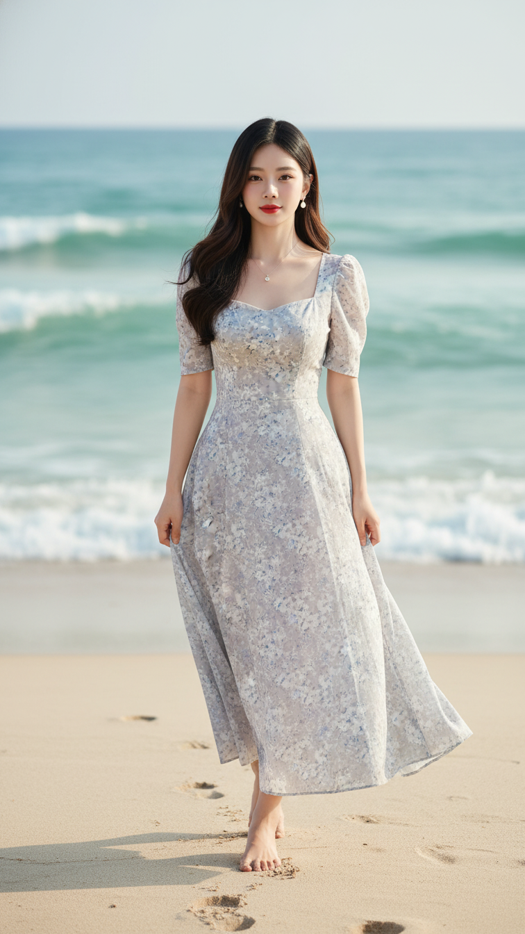 Chân dung cô gái trẻ tự tin bên bờ biển tỏa sáng vẻ đẹp thanh lịch và quyến rũ