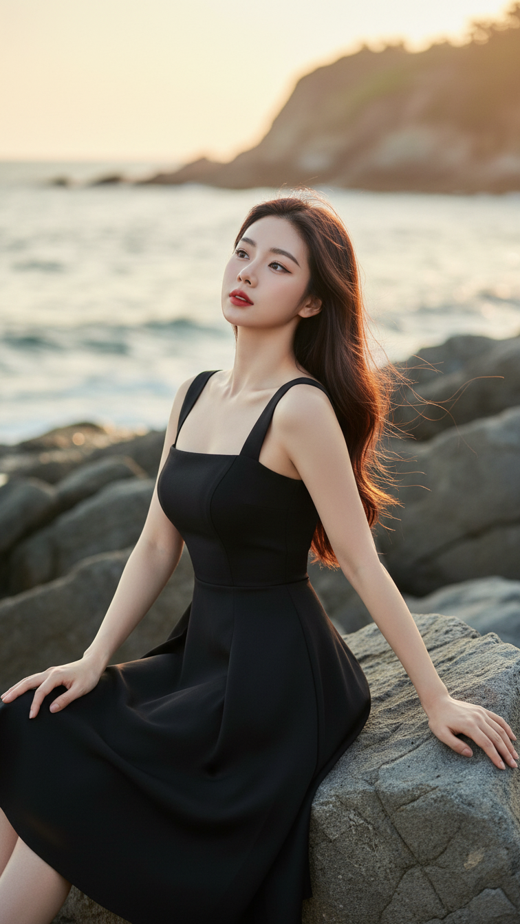 Dựng chân dung nữ thanh lịch bên bờ biển với ánh sáng tự nhiên tuyệt đẹp