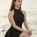 Chân dung nữ sinh thanh lịch bên bờ biển mùa hè rực rỡ ánh nắng