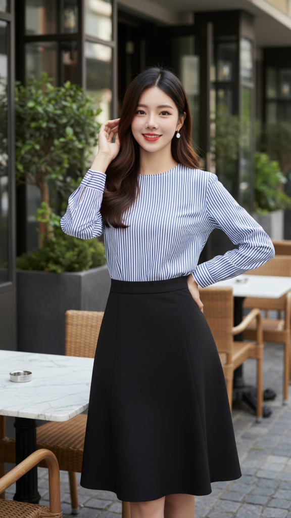 Chân dung thực tế của cô gái trẻ thanh lịch và cuốn hút bên quán cà phê sang trọng.