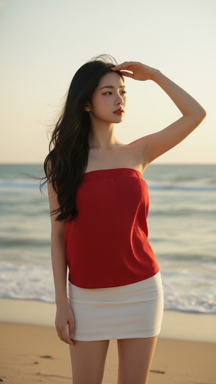 Chân dung người phụ nữ trẻ bên biển đầy sức sống và phong cách thời trang cuốn hút