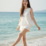 Chân dung nữ tuổi 18-25 bên biển với thần thái tự tin và tươi vui