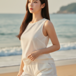 Chân dung quyến rũ của cô gái trẻ bên bờ biển ấm áp